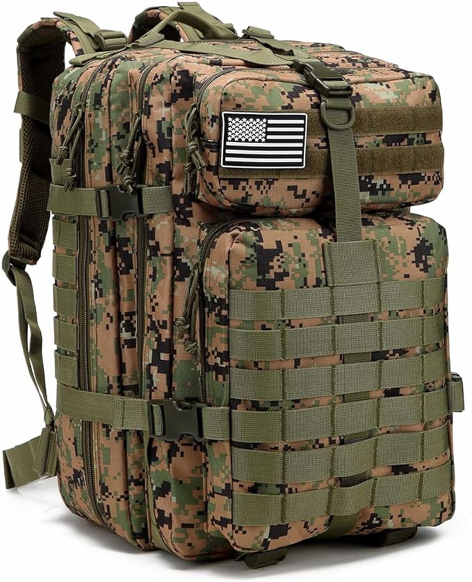 Tactical Backpack for Men, 45L Military Gym Backpacks, Large 3-Day Assault Pack Bug Out Bag MOLLE Daypack for Rucking Fishing Camping (Jungle Digital)