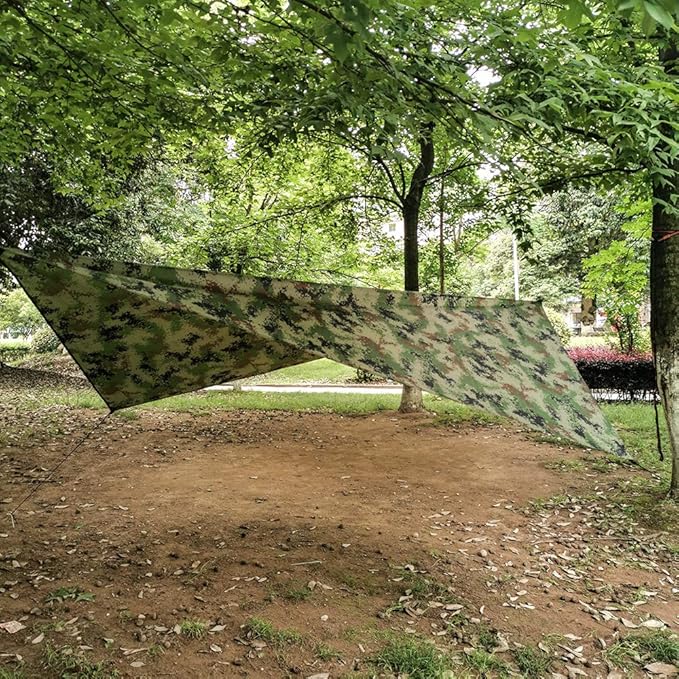 Camping Hammock, Double & Single Portable Hammock with Tree Straps, Lightweight Nylon Hammock Swing Set with Net and Rain Fly Tarp and Pocket for Backpacking Hiking Travel Outdoor(ArmyGreen1)