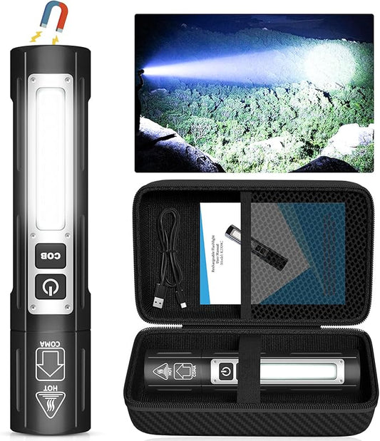 Banral Rechargeable Flashlights High Lumens - Super Bright Small Pocket Magnetic Flashlight, 8 Modes LED Tactical Flash Light, Dual Button Powerful Flashlight for Camping,Stocking Stuffer for Men