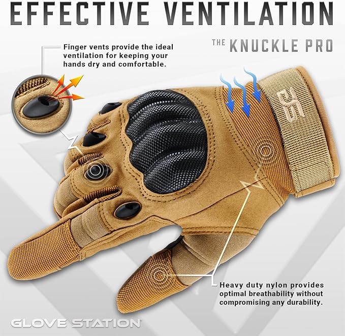 Glove Station Tactical Gloves for Men – Touchscreen Utility Gear with Hard Knuckle Protection Used in Motorcycle, Airsoft, Combat, Police, Shooting & Outdoor Work Tan - Hard Knuckle X-Large