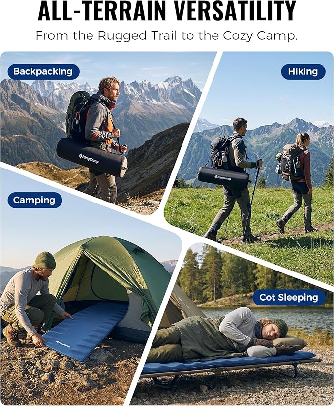 KingCamp Sleeping Pad for Camping, Rollover Prevention Self Inflating Sleeping Pad Camping Mattress Foam Mat with Butterfly Edge Cut for Outdoor & Indoor, Tent Cot Car Backpacking, PVC Free