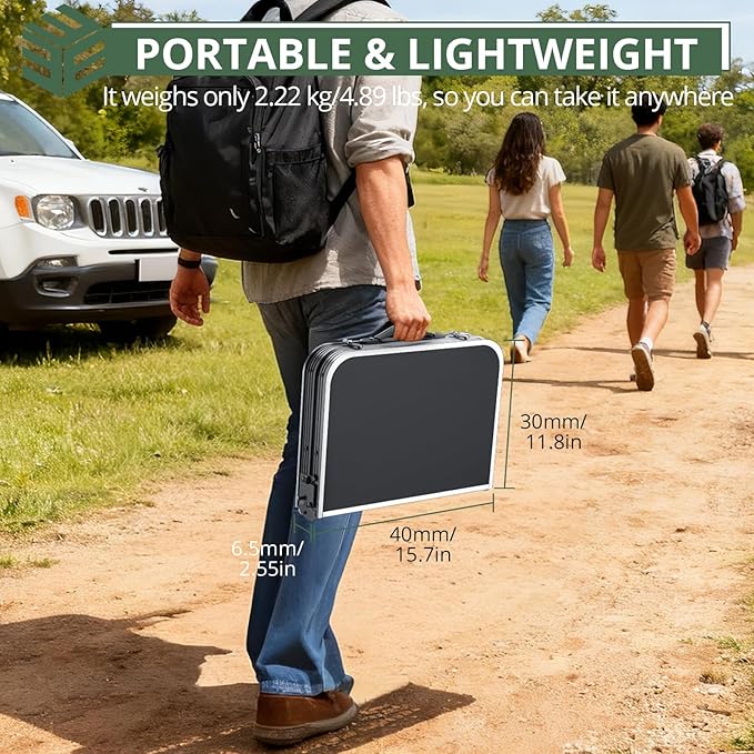 EYPINS Folding Camping Table Portable - Aluminum 22.8'' Lx15.7'' W,3 Height Adjustable Small Camping Table, Lightweight,Waterproof Outdoor Folding Table with Carry Handle for Picnic, Cooking,BBQ,Beach