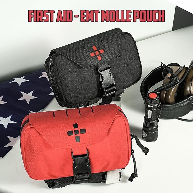 Ifak Pouch-Rapid Deployment Tactical MOLLE Trauma Kit Pouches, Quick Release Tear-Off Medical First Aid Kit Organiser with Red Immediate Identify for Emergency Surviva.