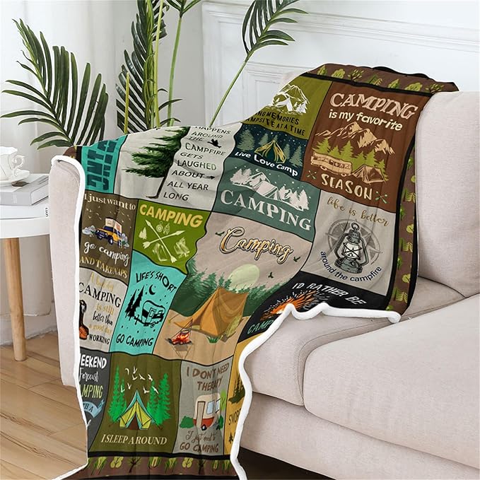 Outdoor Throw Blanket,Camping Blanket for Women Men Kids Adults, RV Blankets Gift for Camping Lovers, Super Cozy Blankets Fuzzy Plush Lightweight Throw Blankets for Sofa, Bed, Couch or Bed