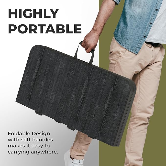 Our Modern Space 34" Square Foldable Table with Built in Handle & Steel Legs | Heavy Duty Portable | Perfect for Party, Dining, Wedding, Events, Picnic Indoor, Outdoor, Camping, Utility, Temporary