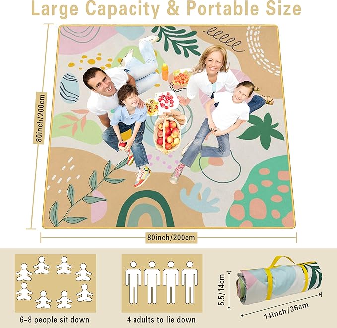Supfitness Extra Large Picnic Blankets Waterproof Foldable (80 "x 80") Beach Blanket Waterproof Sandproof,3-Layer Thicking Mat Outdoor Packable Camping Blanket