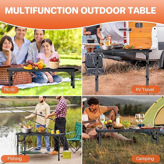 FUNYKICH 3ft Portable Small Folding Table L34.2''xW15.7'', 3 Adjustable Height Small Foldable Tables, Lightweight Aluminum Beach Table with Carry Handle for Car Camping, Backyard BBQ, Picnic, Travel
