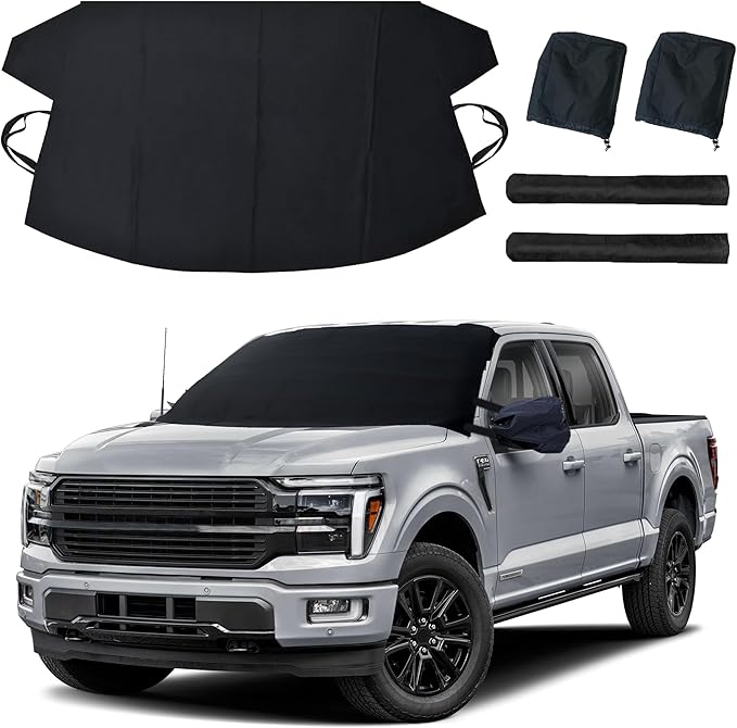 EcoNour Windshield Cover for Ice and Snow | Windshield Snow Cover with Side Mirror Cover & Wiper Protection | Oxford Fabric Winter Cover for Pickup Trucks, SUV & Mini Van | X-Large (74"x43")
