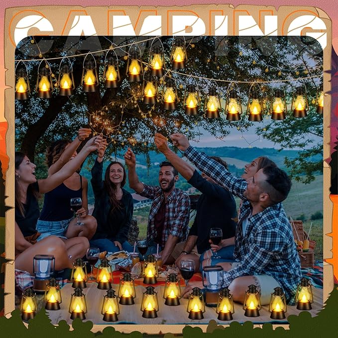 Ferraycle 36 Pcs Mini Lantern for Centerpiece Western Wedding Decor 4 Inch Camping Decorative with LED Candle Vintage Hanging Lantern Ornaments Bulk for Cowboy Cowgirl Xmas Party Decoration (Black)