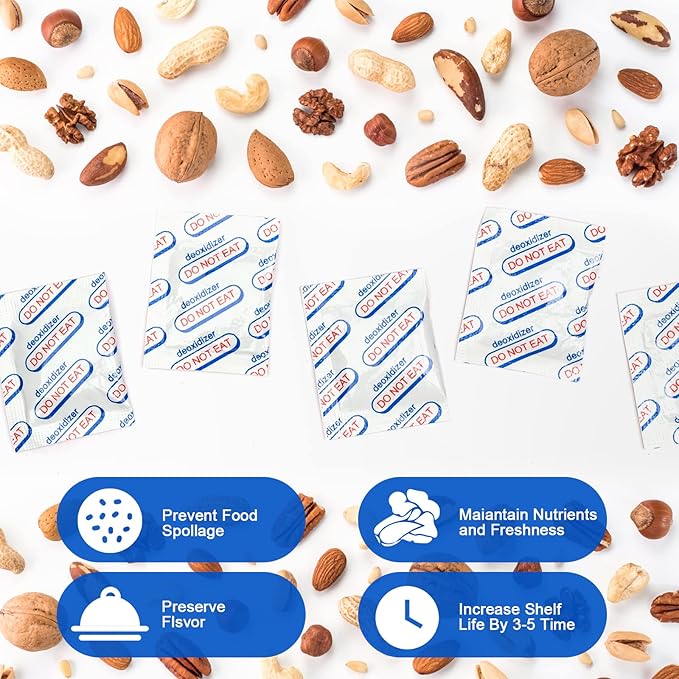 500cc Oxygen Absorbers for Food Storage - 100 Count (20x Packs of 5) - for Long Term Food Storage & Survival, Mylar Bags, Canning, Harvest Right Freeze Dryer, Dehydrated, and Preserved Foods