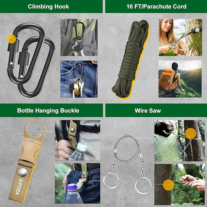 Survival Kits 27 in 1, Survival Gear and Supplies, Christmas Stocking Stuffers Camping Accessories Tactical Gear Fishing Equipment for Camping Hiking Hunting, Christmas Birthday Gifts for Men
