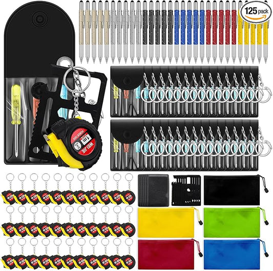 Lasnten 125 Pcs Mini Tape Screwdriver Keychain Set Bulk Father's Day Men Gifts Multitool Pen Card Tool Bag Pouch Adult Pinata Stuffers for Men Husband Gifts (Multicolor)