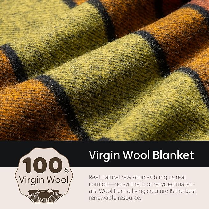 Molithe 100% Wool Blanket, 62" x 86", Warm, Thick, Washable, Military Wool Blanket, Great for Camping, Outdoors, Sporting Events, Survival Kits