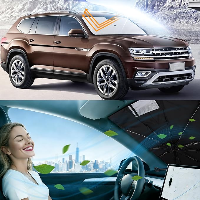 Windshield Sun Shade Umbrella for 2018-2026 Volkswagen Atlas VW Atlas Cross Sport Accessories Front Window Sunshade Shield Keep Your Car Interior Cooler