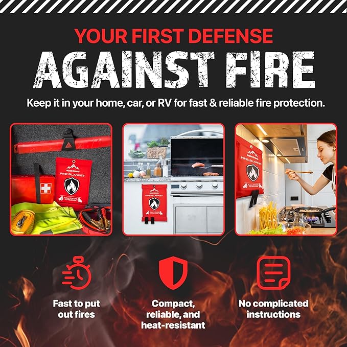 Fire Blanket 4 Pack 40”x40” - Fire Blankets Emergency for Home and Kitchen - Emergency Blankets for Survival - Home House Safety Supplies kit Must Haves - Firemen Safety Gifts and Essential Stuff