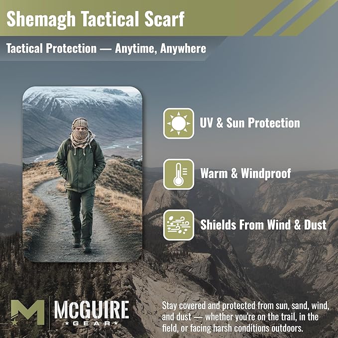 M MCGUIRE GEAR Shemagh Tactical Scarf, Middle Eastern Desert Hood, Bandana, Keffiyeh, Military Style, 100% Cotton, 42" x 42"