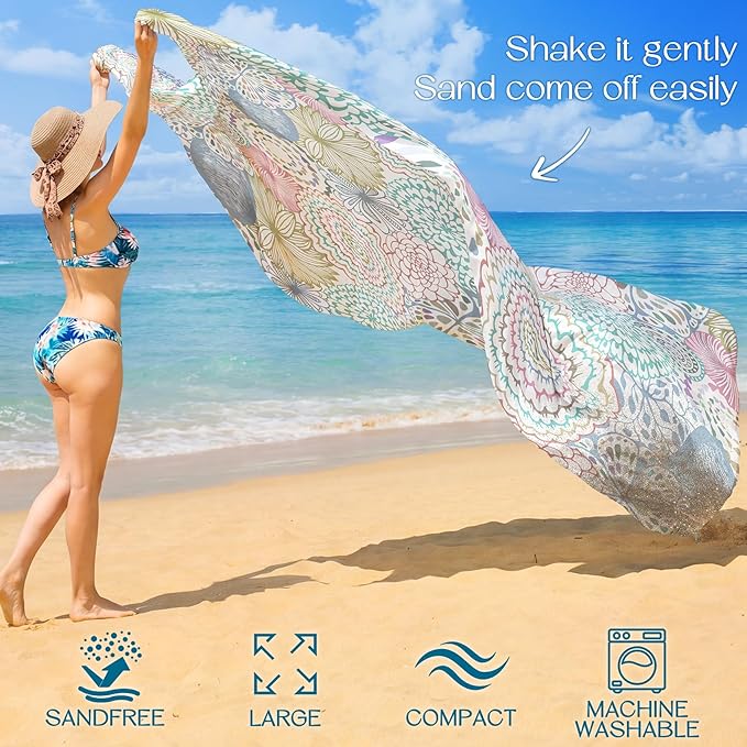 BYDOLL Beach Blanket Waterproof Sandproof Large Sand Free, 78''X81'' Oversized Sandless Lightweight Blanket Picnic Mat for Beach Travel Camping Hiking with Stakes