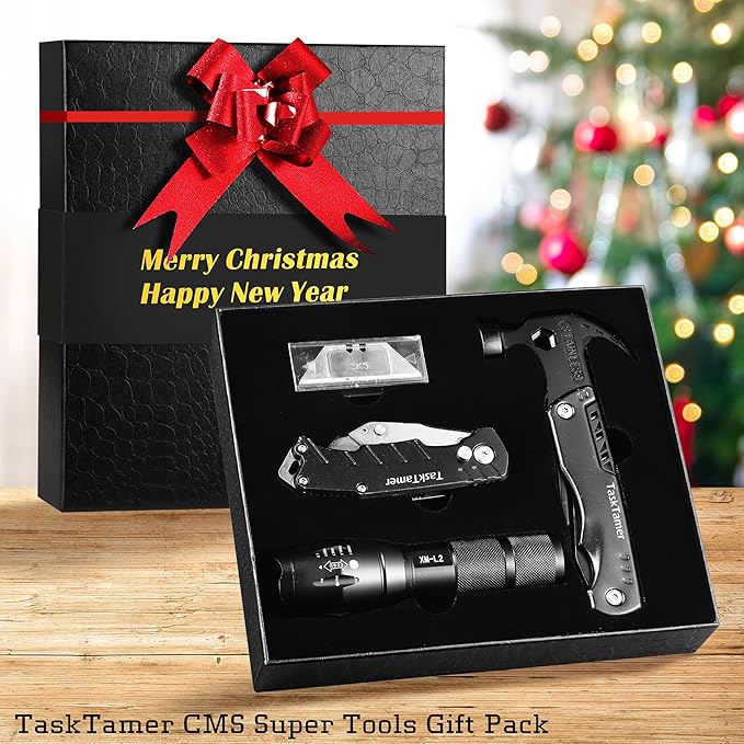 Christmas Gift, Multitool Gifts Set for Christmas, with Multitool Hammer, Utility Knife & Tactical Flashlight, Stocking Stuffers Men Women, EDC Tools for Car, Emergency and Outdoor Adventures