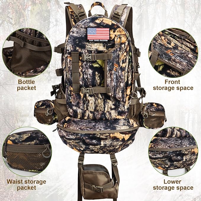 YVLEEN Hunting Backpack, Durable Camo Hunting Packs for Men, Large Capacity Hunting Day Pack for Rifle Bow Gun