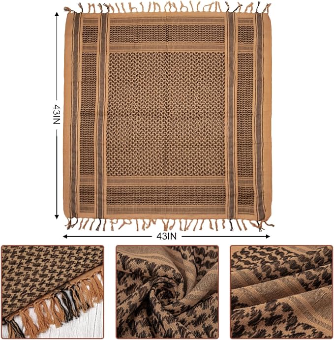Aonal Military Shemagh Tactical Desert Scarf, 100% Cotton Keffiyeh Neck Head Scarf Wrap for Men Women