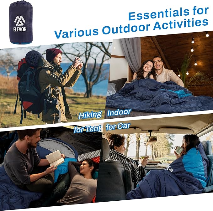 Elevon Sleeping Bag for Adults Teens Kids Cold Warm Weather, Portable Waterproof & Lightweight, Compact with Compression Sack, for 3-4 Seasons Camping, Backpacking, Hiking, Travel, Indoors Outdoors