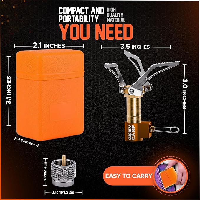 Mini 3000W Camping Stove, Ultralight Backpacking Camp Stove with a Carrying Case and an Additional Adapter, Compatable with Isobutane and Propane Tanks, Portable and Collapsible