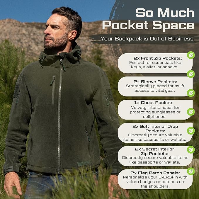Baerskin Tactical Hoodie Jacket for Men 4.0 - Military Style Fleece Sweater for Cold, Rain, Wind or Snow