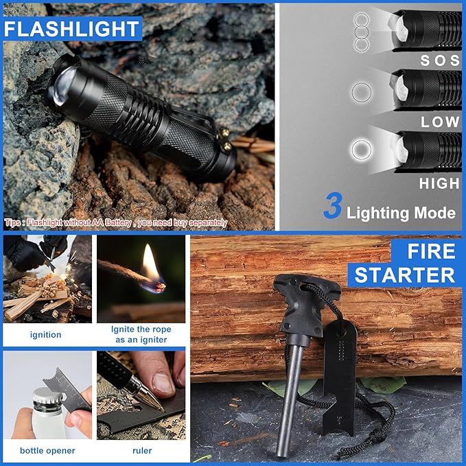LAUFARY Survival Kits 30 in 1, Christmas Birth Day Gift for Men Women Adventure Lovers, Survival Gear and Equipment, Camping Accessories, Cool Gadgets, Camping, Fishing, Hunting, Adventure.