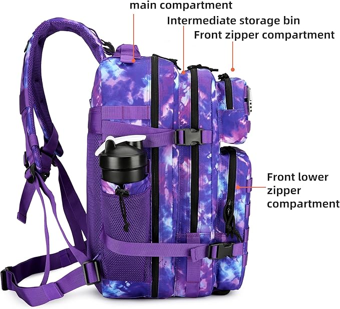 Lovelinks21 45L Tactical Assault Backpack 3 day assault pack with Molle Waterproof backpack Rucksack for Tactical Backpacks (Purple Camo)