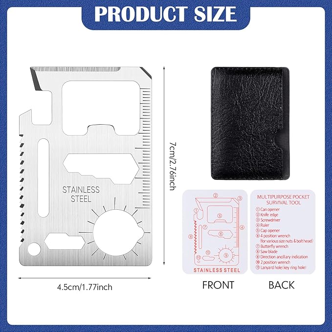 WILLBOND 24 Sets 11 in 1 Credit Card Multitool Fathers Day Christmas Men Gift Multipurpose Tactical Wallet Tool Christmas Bottle Opener for Men Birthday Dad(Silver)