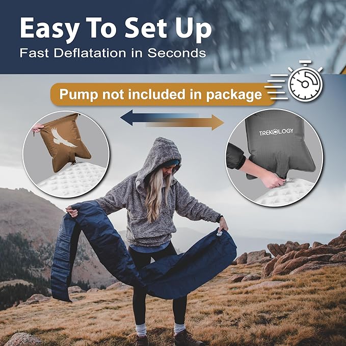 TREKOLOGY Camping Sleeping Pad with 7.2 R-Value– Ultra-Lightweight, 4" Thick Camping Mat for All Seasons – Compact, Durable & Waterproof – Ideal for Backpacking, Hiking, and Outdoor Adventures UL R7