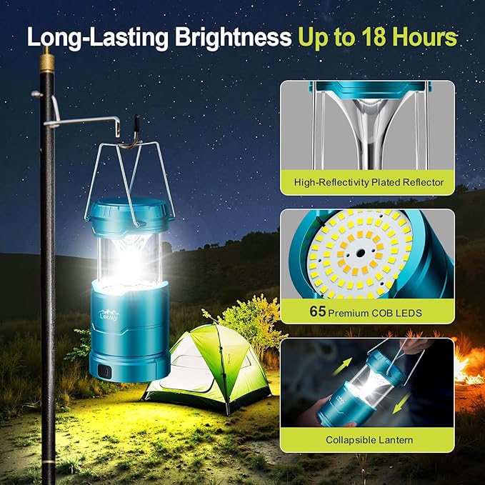LETMY LED Camping Lantern for Power Outages, 3 Color Modes & Dimmable Battery Powered Lantern, IP65 Waterproof & Collapsible, Lanterns Flashlight Survival Kits for Emergency Hurricane Hiking, 4 Pack