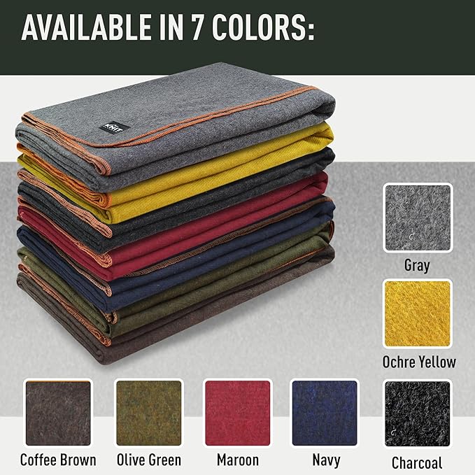 Large Military Wool Blanket - Warm & Thick Emergency Survival Blanket Great for Camping, Outdoors, Sports Events, Picnics, 4.5 lbs, 64" x 88" (Ochre Yellow)