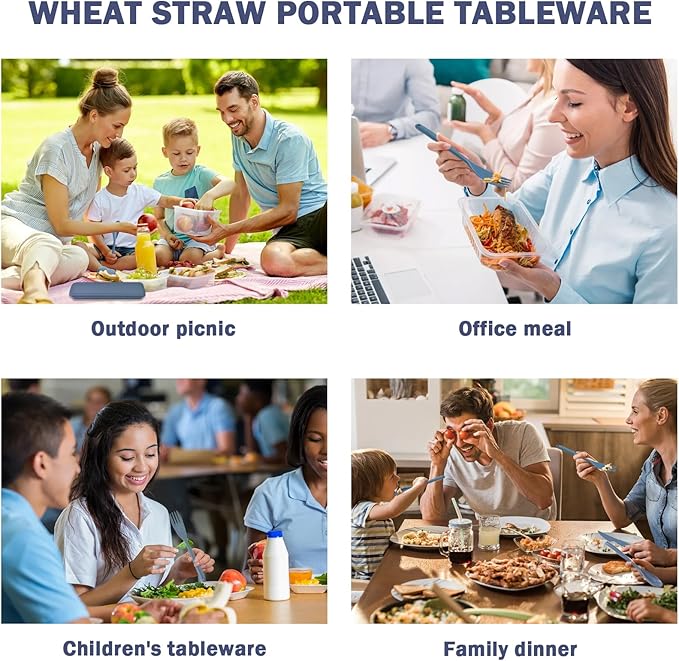 Large Reusable Travel Utensils Set with Case, Plastic Set for Adults Travel Picnic Camping, Portable Flatware Cutlery Set with Chopsticks for Daily Use(Dark Blue)