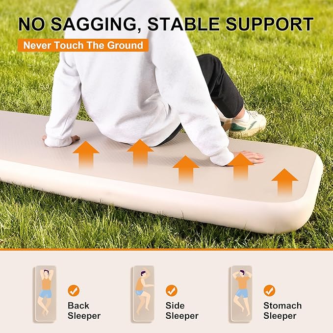 TOBTOS High-Support Camping Sleeping Pad, 3" Thick Anti-Sag Design for Stable Support, Inflatable Mattress with Manual Pump for Camping, Hiking & Home