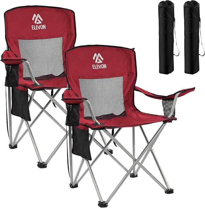 Elevon Camping Chair, Portable Folding Outdoor Chair with Arms, Cup Holder and Carry Bag