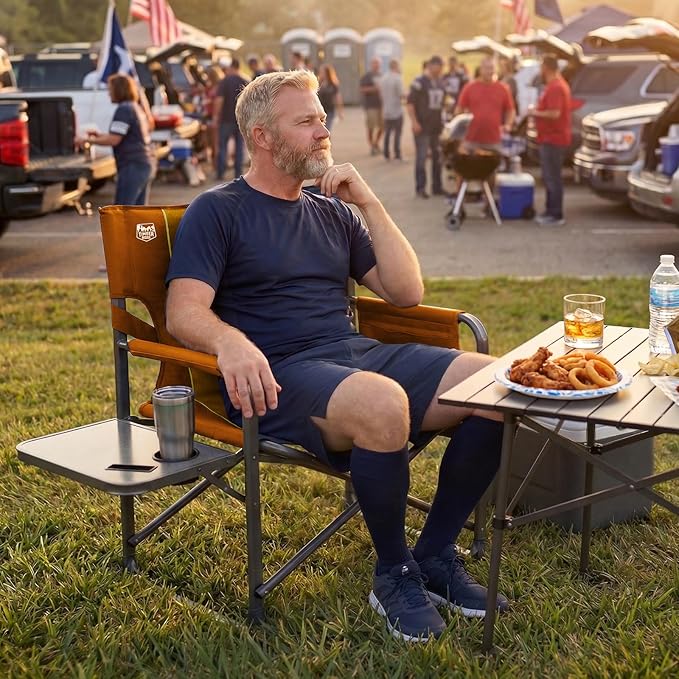 Timber Ridge XXL Director’s Chair – Heavy Duty Folding Camping Chair for Adults, 500lb Capacity, Extra Wide Padded Seat for Camping, Sports, Lawn, Courtyard, and Outdoor Use, Orange