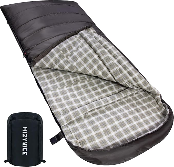 HiZYNICE Cold Weather Sleeping Bag 100% Cotton Flannel XXL for Adults Big and Tall,Free Compression Sack