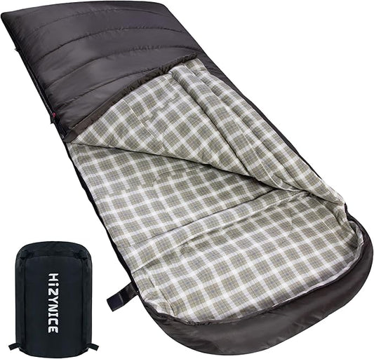 HiZYNICE Cold Weather Sleeping Bag 100% Cotton Flannel XXL for Adults Big and Tall,Free Compression Sack