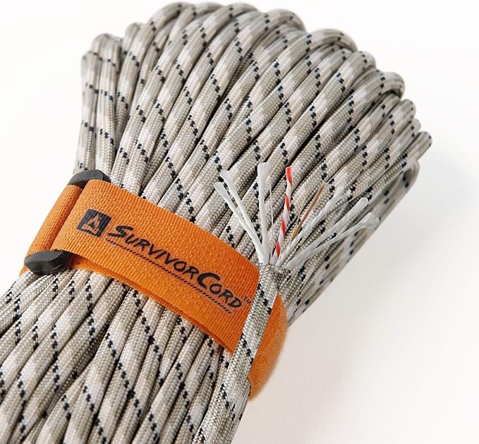 TITAN Survival Patented Paracord 550 - 25ft, 100ft, 500ft & Color Options - 620LB Strength Survival Paracord Military Spec with 3 Strands - Heavy Duty Hank Cord for Camping & Outdoors with Firestarter