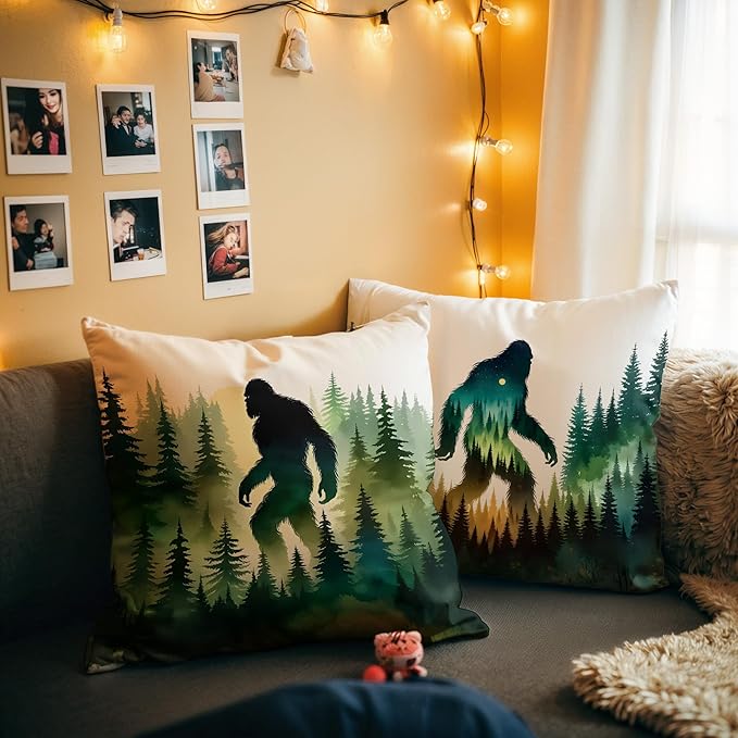 Funny Bigfoot Sasquatch Forest Throw Pillow Covers 18x18 Set of 2,Camper Decor Pillowcase,Big Foot Sasquatch Gifts,Camping Camper Bigfoot Gifts for Women（90）