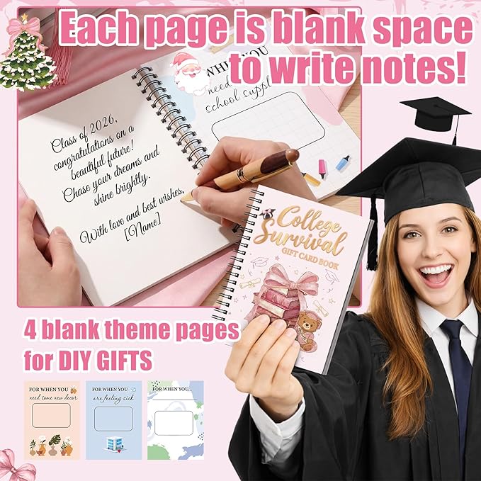 Zhanmai College Gift Card Book 7 x 5 Inch Graduation Gift Card Book 2026 College Survival Booklet Organizer Leaving Home High University School Birthday Care Package Cash Holder(Pink Bow)