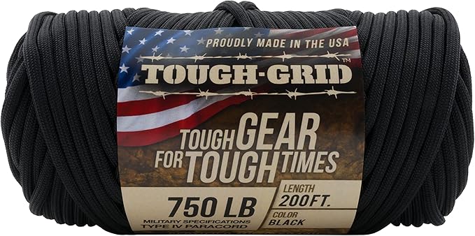 TOUGH-GRID 750 Paracord Military Grade Nylon Rope - Type IV Mil-Spec Made in USA - Tactical Survival Cord