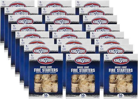 Kingsford Quick Light Fire Starter Rolls, All Natural Hardwood with Paraffin, Water Resistant and Easy Lighting for Charcoal, Pellet Grills, Smokers, Campfires, Outdoor Fireplaces, 16 Count - 24 Pack