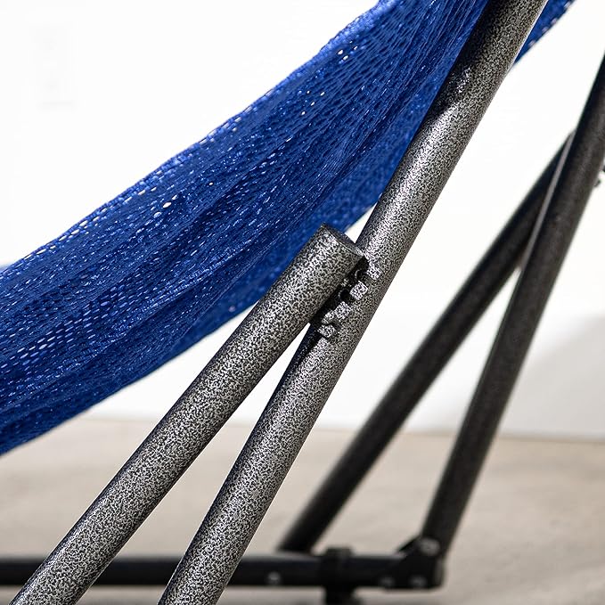 Best Home Fashion Hammock for 2 Persons with Collapsible Steel Stand 600 lbs Capacity- Portable Carrying Case, Adjustable, Perfect for Camping Beach Patio, EZ Daze Foldable Hammock with Stand- Navy