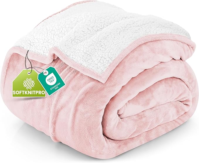 Utopia Bedding Sherpa Blanket Queen Size (Pink, 90x90 Inches) - Soft Lightweight Plush Fleece Reversible Blanket for Bed, Sofa, Couch, Camping and Travel