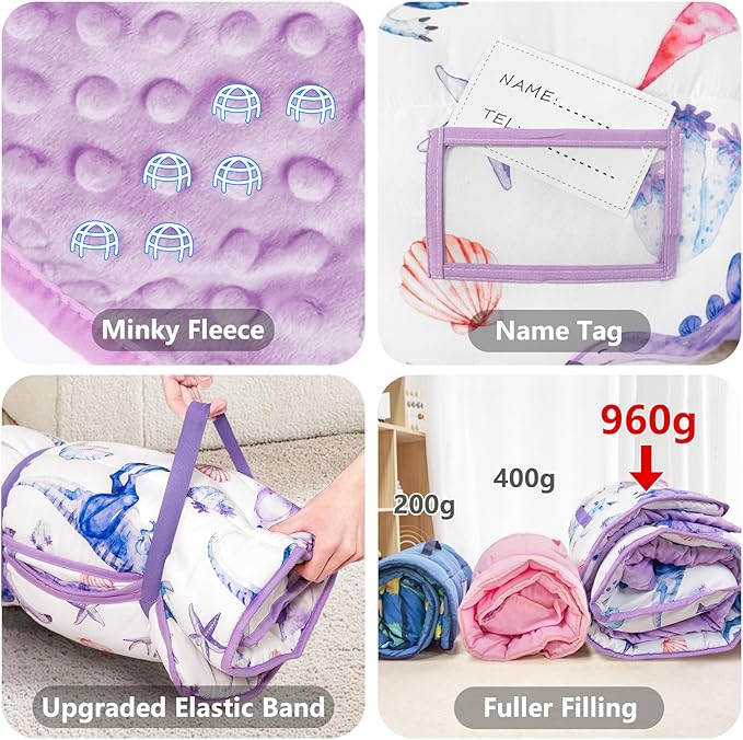 Primlect Toddler Nap Mat Extra Large Thickened 55''x35'', Soft Sleeping Bag with Detachable Minky Blanket and Pillow, Portable for Daycare, Preschool, Kindergarten, Travel, Boys and Girls