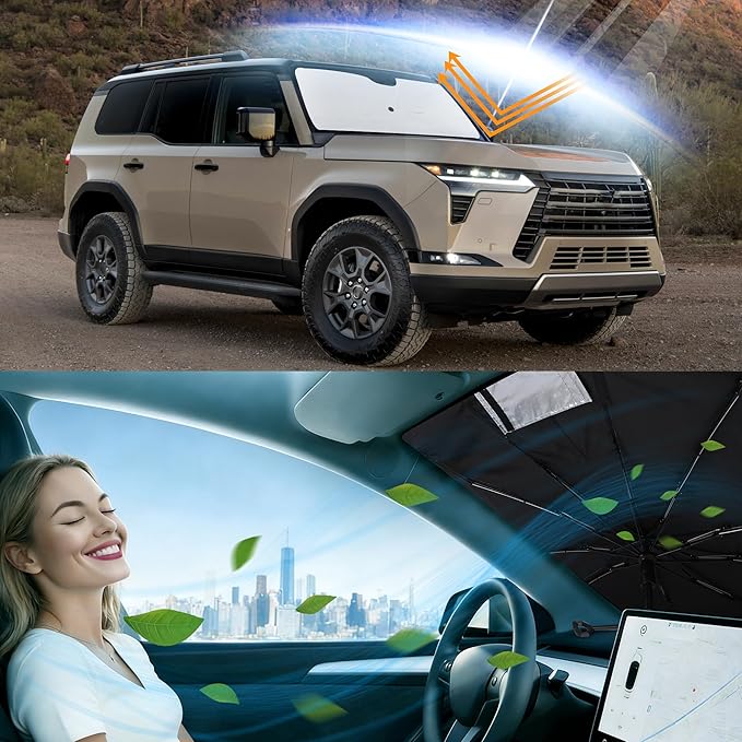 Windshield Sun Shade Custom Fit for 2024-2026 GX 550 Accessories Foldable Sunshade Sun Blocker Protect Car from Sun Rays & Heat Damage Keep Car Cooler