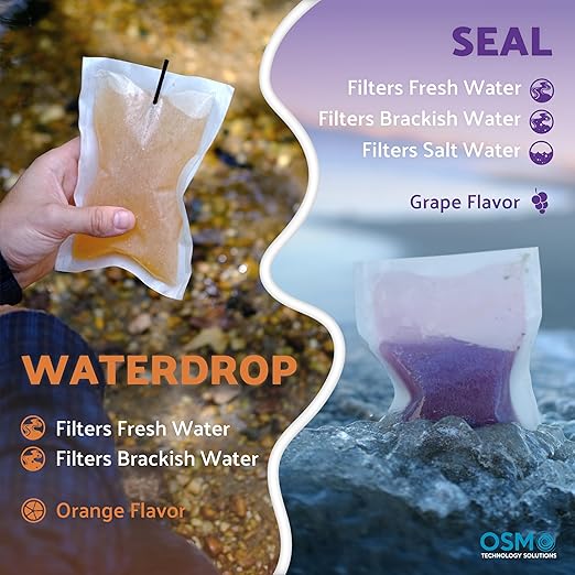 OTS Osmo Waterdrop 5-Pack Water Purifier & Desalination Pouch, Portable Forward Osmosis Filtration System for Fresh or Brackish Water, Emergency Survival Kit Essential for Hiking & Disaster Prep