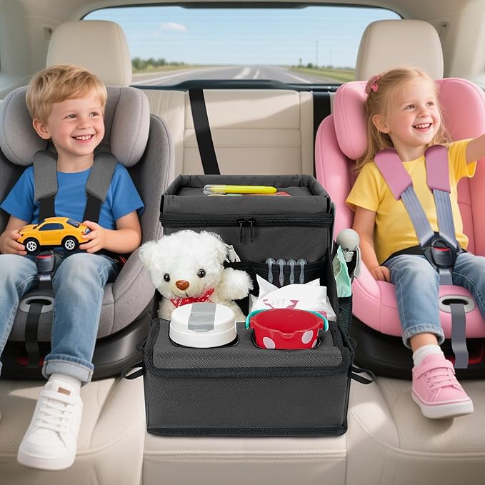 Car Organizer for Front Seat Organizer and Storage, Collapsible Car Caddy, Passenger Seat Organizer with Partitions & Cup Holders, Car Organization for kids and Adults (Grey)